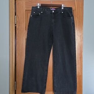 Edikted Raelynn Wide Leg Black Washed Jeans Size XL